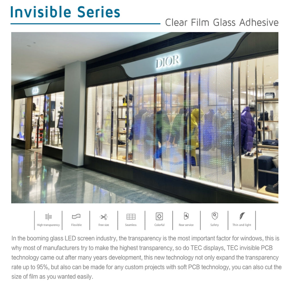 indoor outdoor Flexible Clear film adhesive transparent micro led screen animation for glass wall door window advertising p4/8