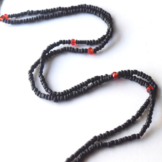 handmade 50 inches adjustable tie on waist beads on cotton cord belly chain body jewelry sophistication matt black red color