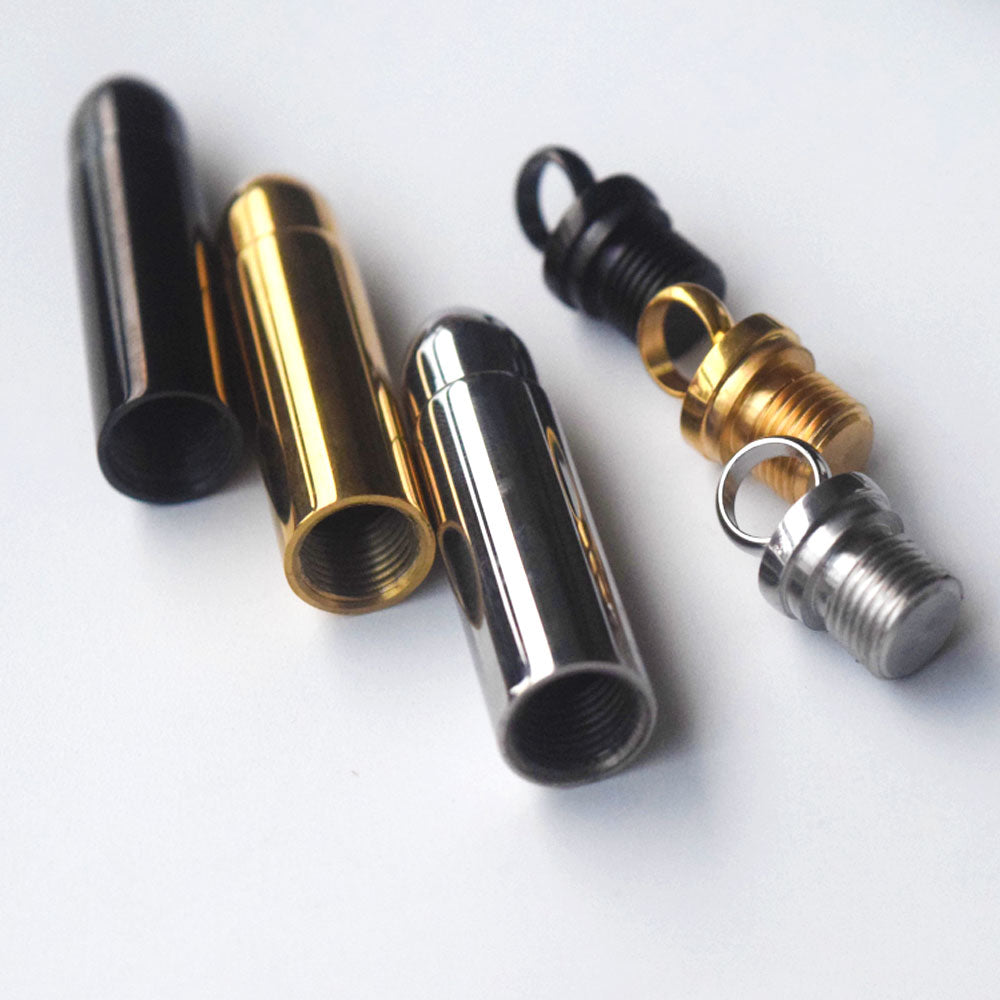 men's stainless steel bullet ashes vial urn pendant necklace jewelry no chain 47x10mm gold black and silver 3 colors