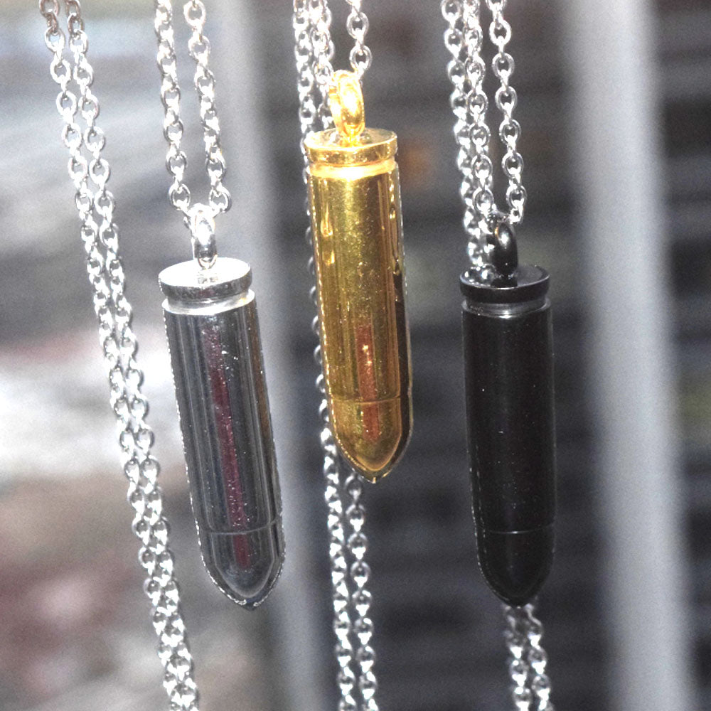 men's stainless steel bullet ashes vial urn pendant necklace jewelry no chain 47x10mm gold black and silver 3 colors