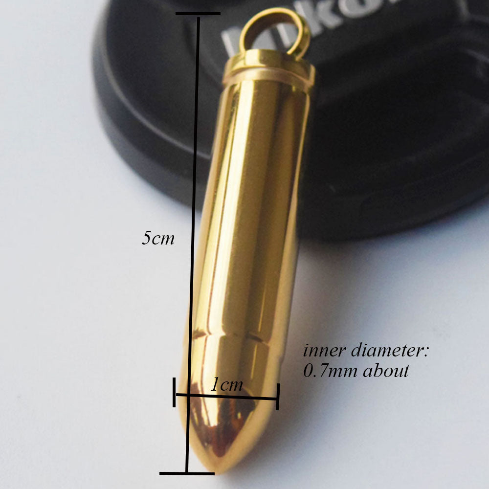 men's stainless steel bullet ashes vial urn pendant necklace jewelry no chain 47x10mm gold black and silver 3 colors