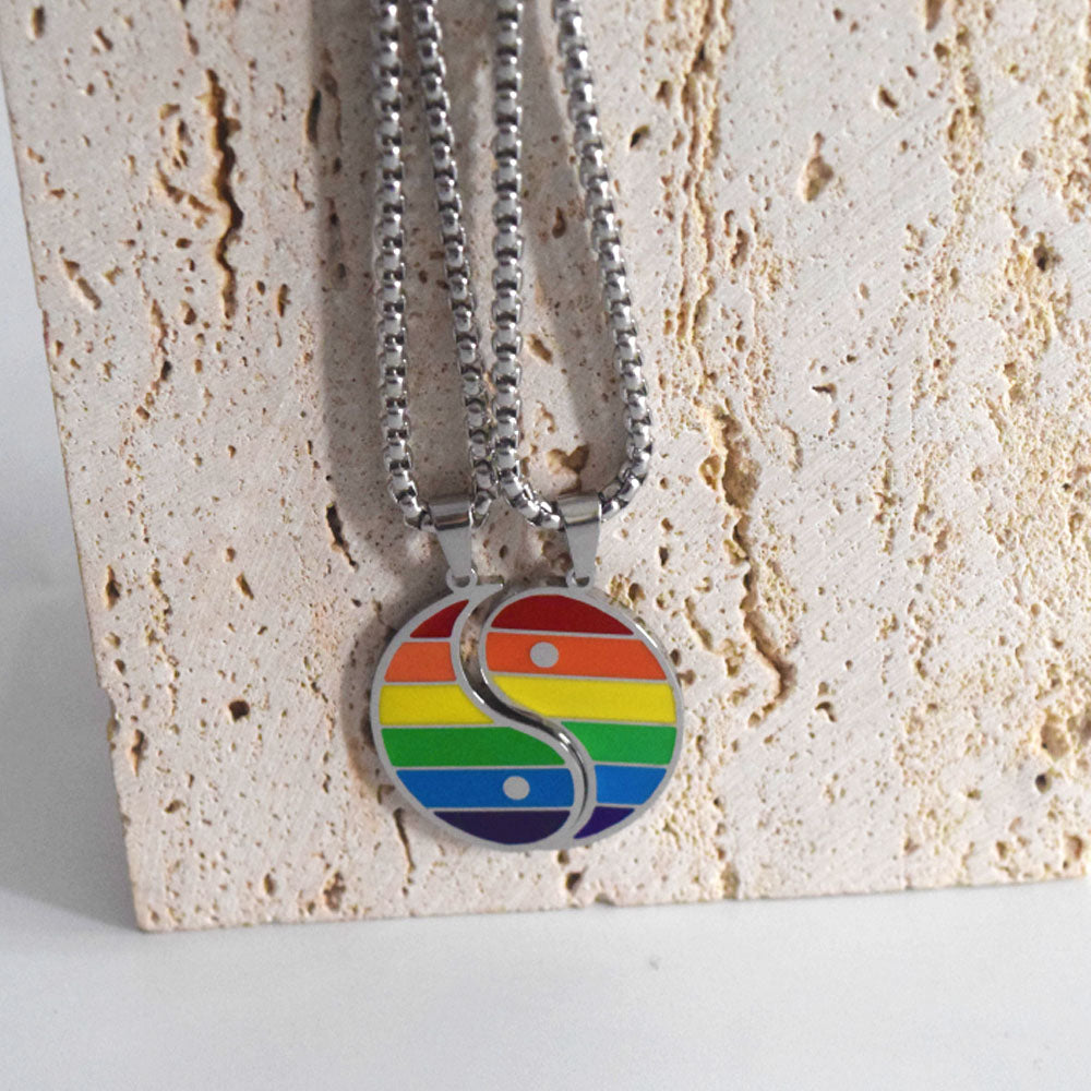 fashion his and hers stainless steele necklace with yin and yang lgbt gay pride couple lover pendant necklaces jewelry