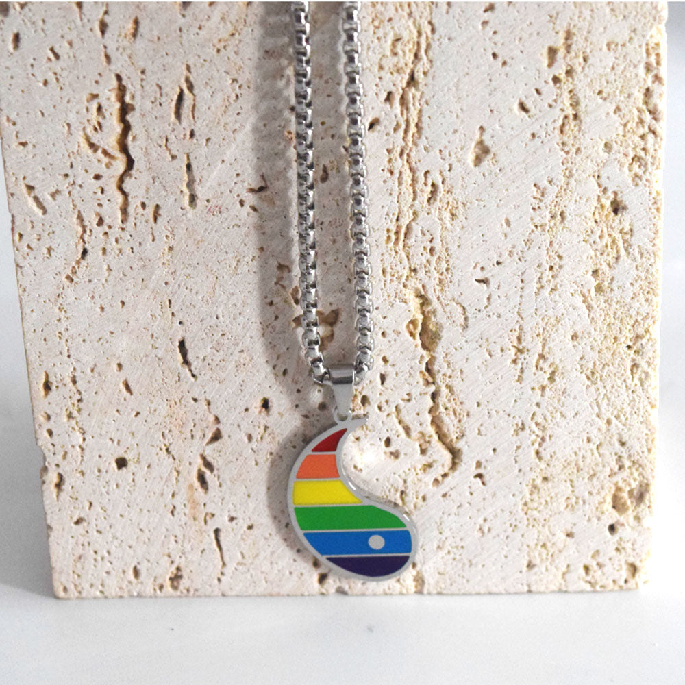 fashion his and hers stainless steele necklace with yin and yang lgbt gay pride couple lover pendant necklaces jewelry