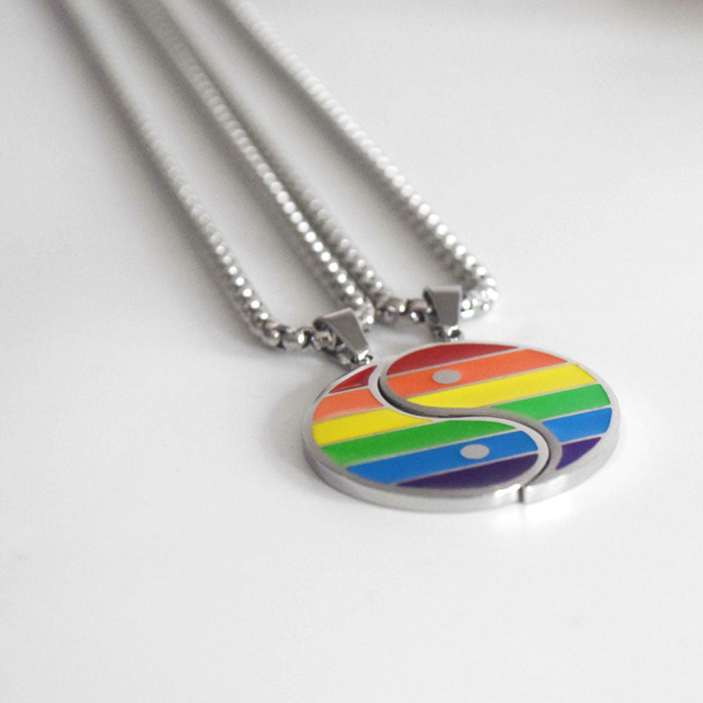 fashion his and hers stainless steele necklace with yin and yang lgbt gay pride couple lover pendant necklaces jewelry