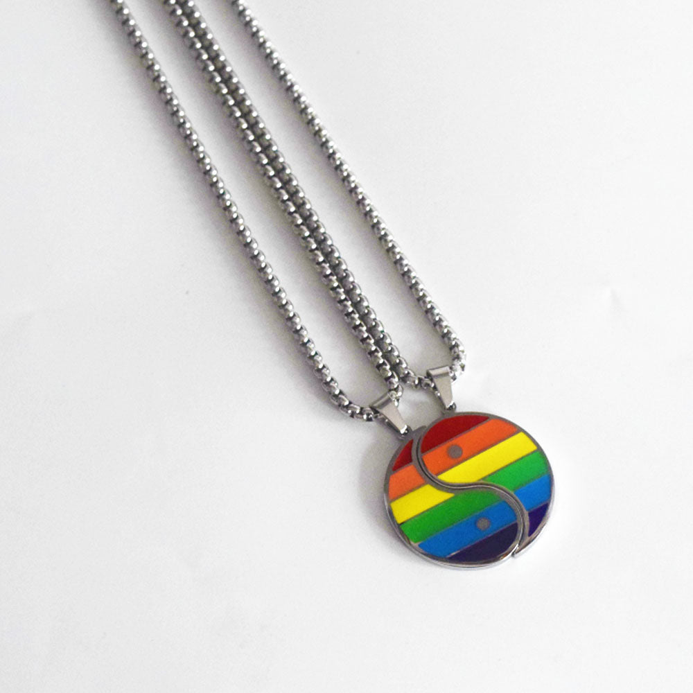 fashion his and hers stainless steele necklace with yin and yang lgbt gay pride couple lover pendant necklaces jewelry