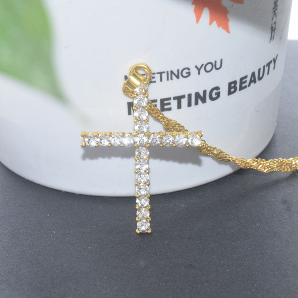 fashion alloy gold plated dragon and cross pendant necklace jewelry women