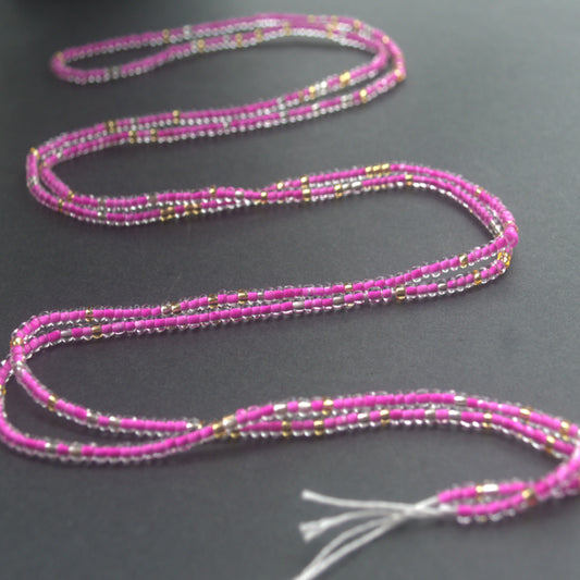 bulk wholesale african pink 50 inches plus size tie on waist beads on cotton thread string non elastic belly chain jewelry