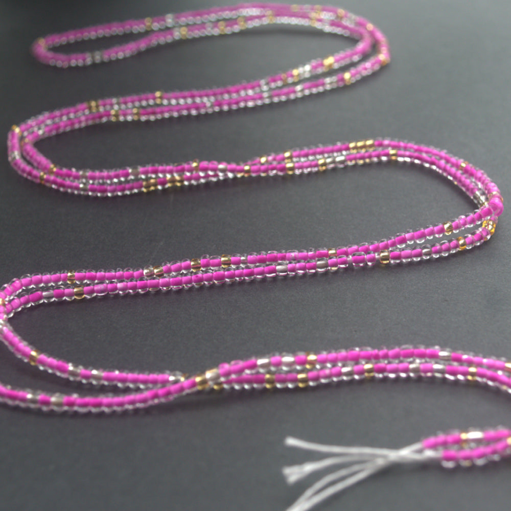 bulk wholesale african pink 50 inches plus size tie on waist beads on cotton thread string non elastic belly chain jewelry