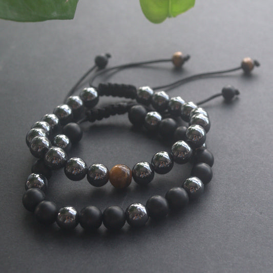 handmade fashion adjustable tiger eye hematite stone beads beaded men hand bracelet jewelry bracelets