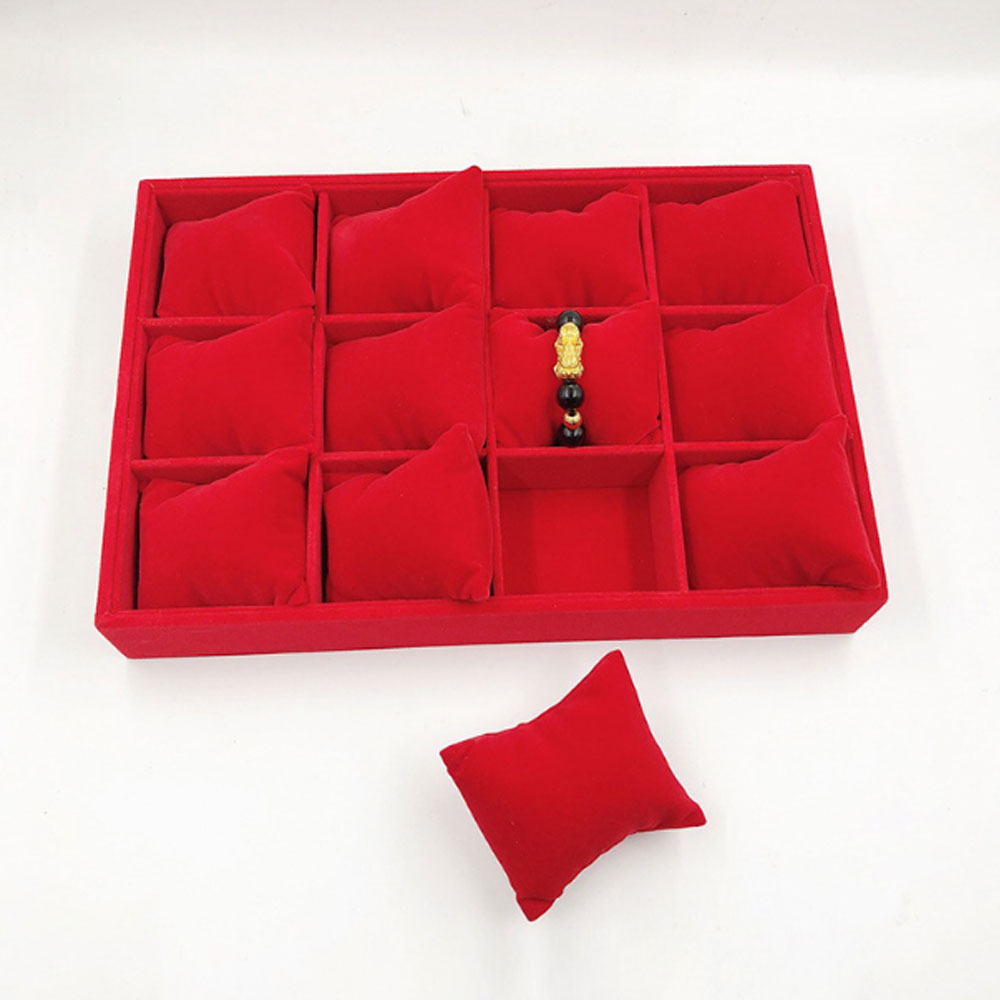 black and red color velvet stackable jewelry display tray organizer with pillow for bracelet and watch wholesaler