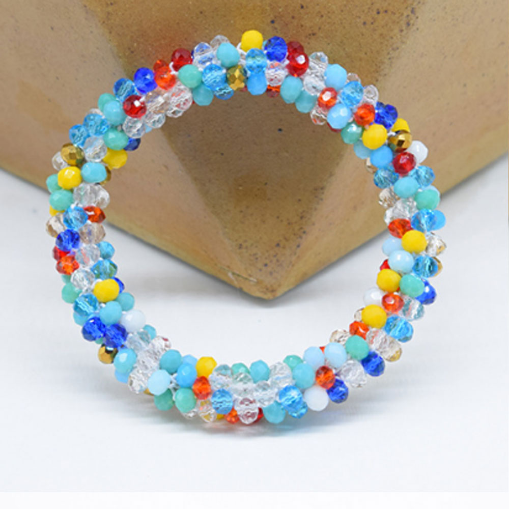 bohemian nepal glass faceted crystal ball beads beaded adjustable elastic bangle bracelets jewelry hair ties for women jewelry