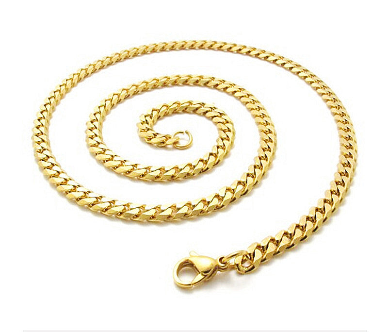 fashion trendy stainless steel gold miami cuban link chain necklace 3mm 6mm 22 inches 18 inches men women girls boys