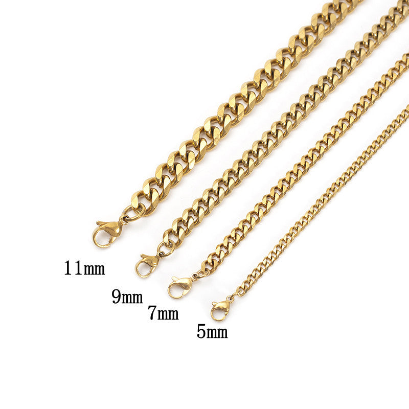 fashion trendy stainless steel gold miami cuban link chain necklace 3mm 6mm 22 inches 18 inches men women girls boys