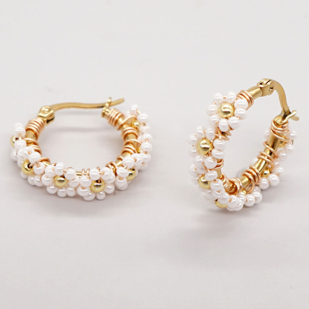 multi colored Glass seed beads beaded flower hoop earrings small 2.5cm earring jewelry for women