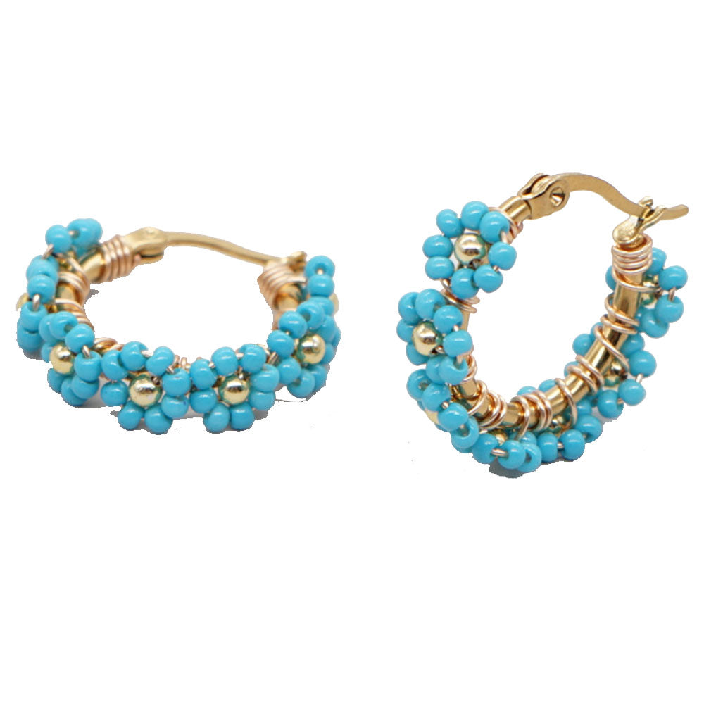 multi colored Glass seed beads beaded flower hoop earrings small 2.5cm earring jewelry for women