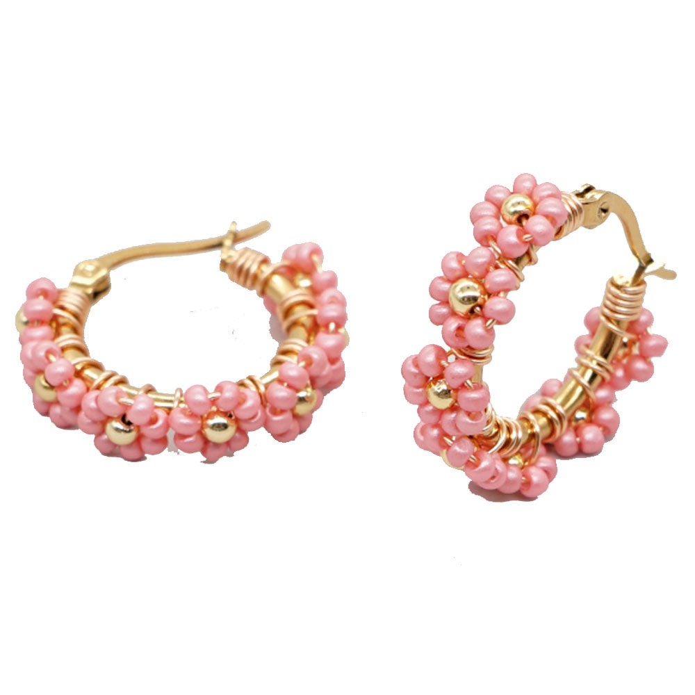 multi colored Glass seed beads beaded flower hoop earrings small 2.5cm earring jewelry for women