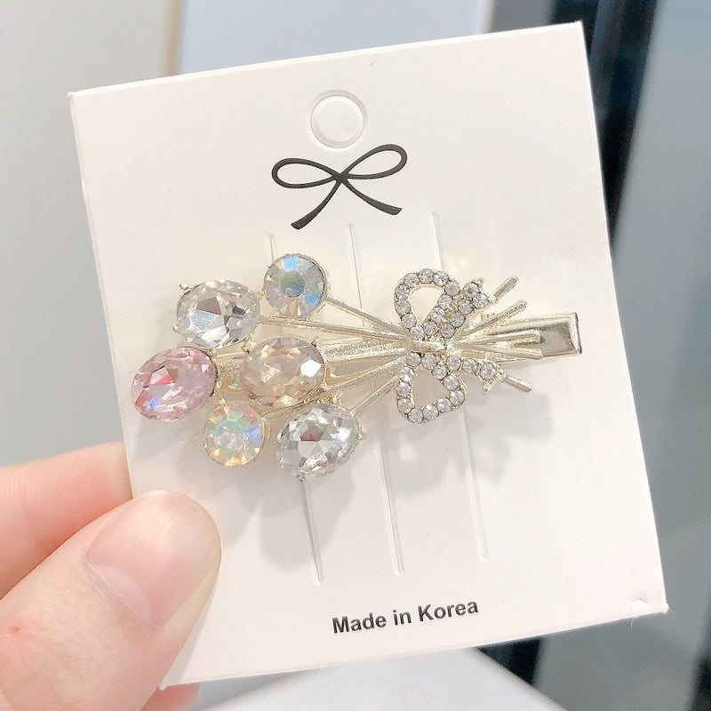 korean ladies bridal rhinestone shiny glitter french hair pin clips bun accessories for wedding beauty salon for women girls