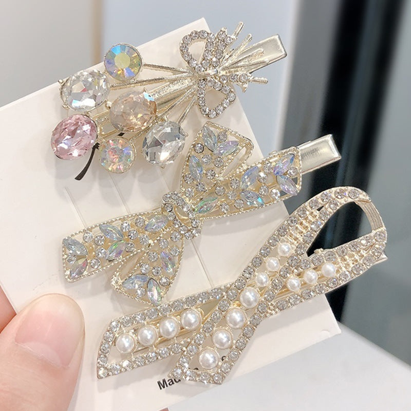 korean ladies bridal rhinestone shiny glitter french hair pin clips bun accessories for wedding beauty salon for women girls