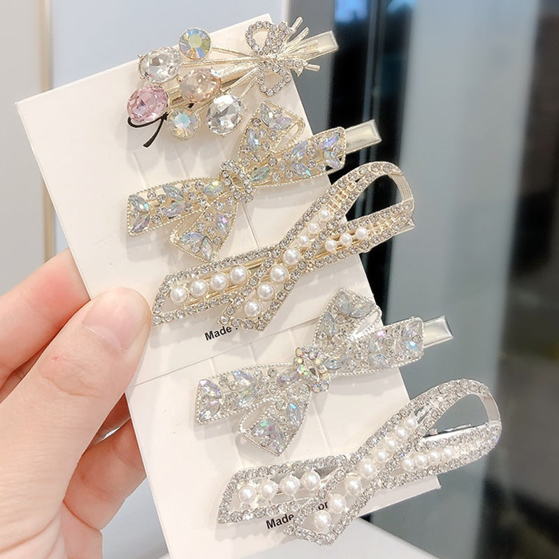 korean ladies bridal rhinestone shiny glitter french hair pin clips bun accessories for wedding beauty salon for women girls