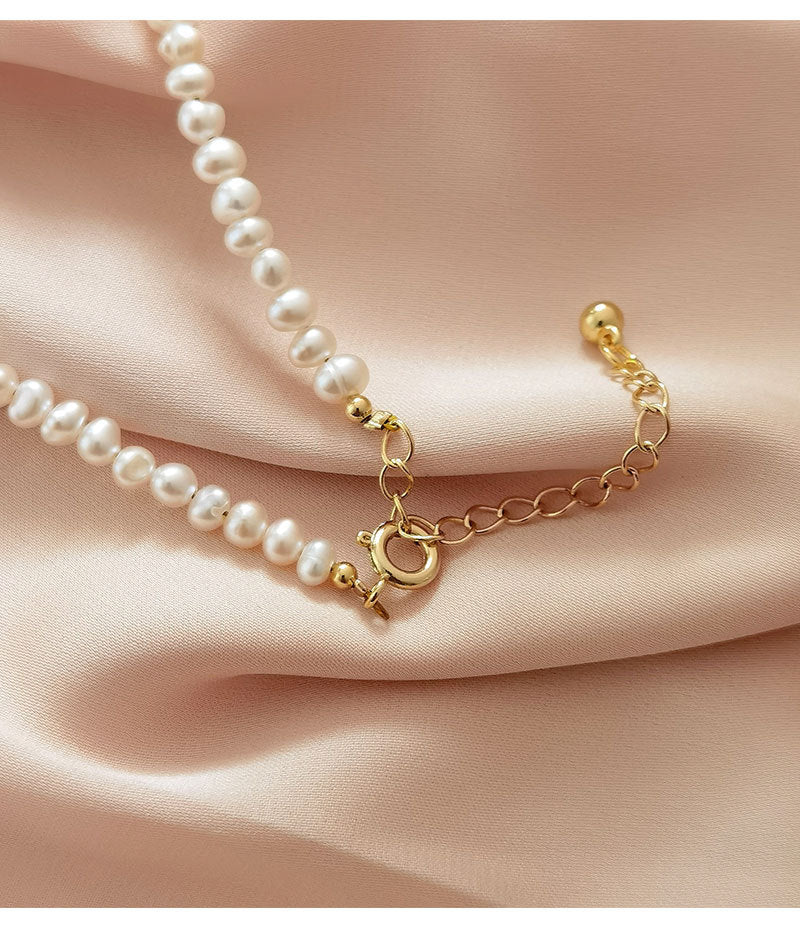 unique genuine dainty small rice pearl beads beaded chain necklace 14k gold plated brass charm bead jewelry for women kids