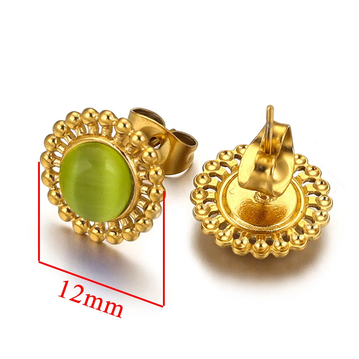 fashion small tiny stainless steel diamond green glass stone crystal stud earrings designs sets collections jewelry