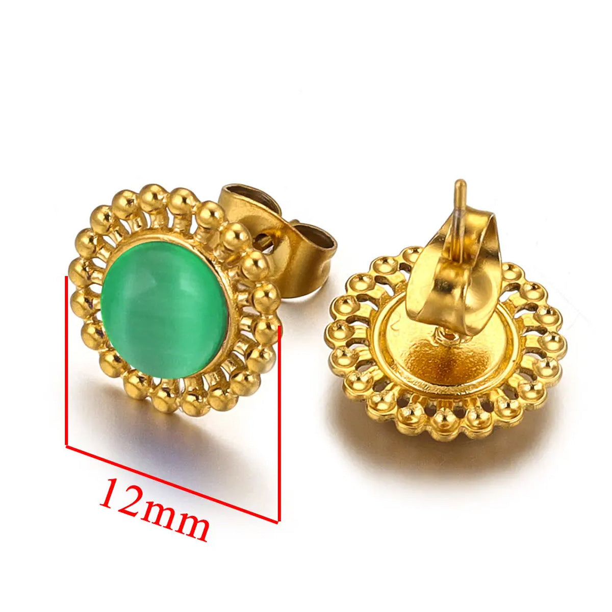 fashion small tiny stainless steel diamond green glass stone crystal stud earrings designs sets collections jewelry