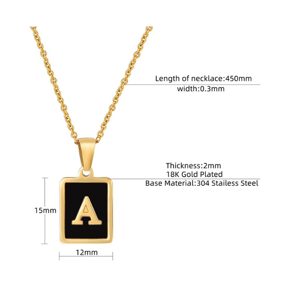 stainless steel 18k gold plated with single capital alphabet letter necklace natural shell inlay square pendant initial jewelry