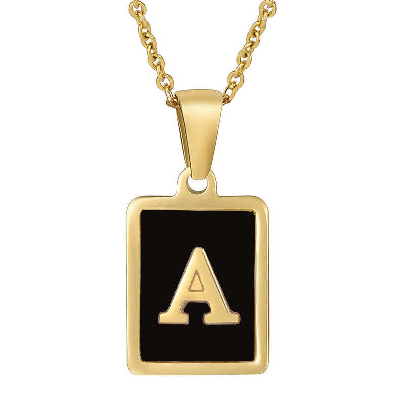 stainless steel 18k gold plated with single capital alphabet letter necklace natural shell inlay square pendant initial jewelry