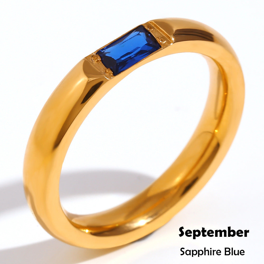 fashion stainless steel gold plated birth month 12 months zircon stone rings jewelry for women