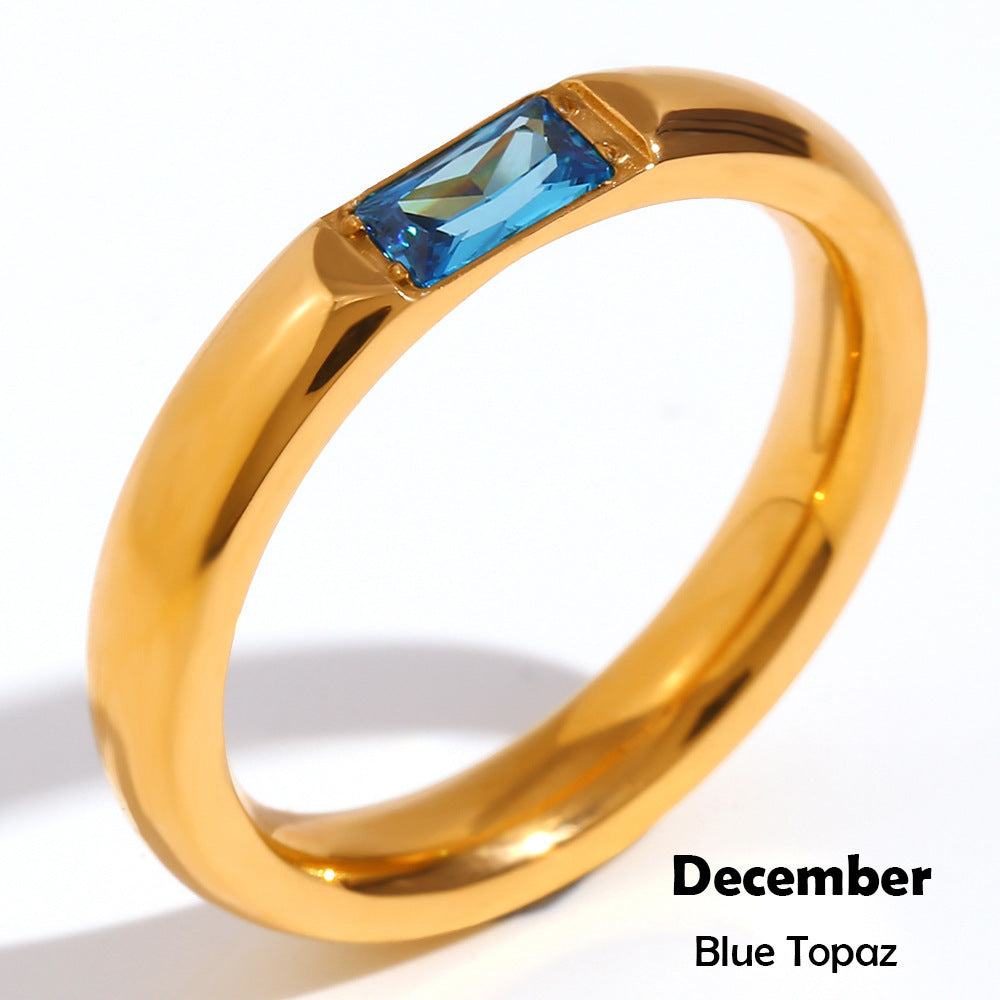 fashion stainless steel gold plated birth month 12 months zircon stone rings jewelry for women