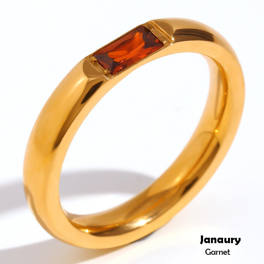 fashion stainless steel gold plated birth month 12 months zircon stone rings jewelry for women