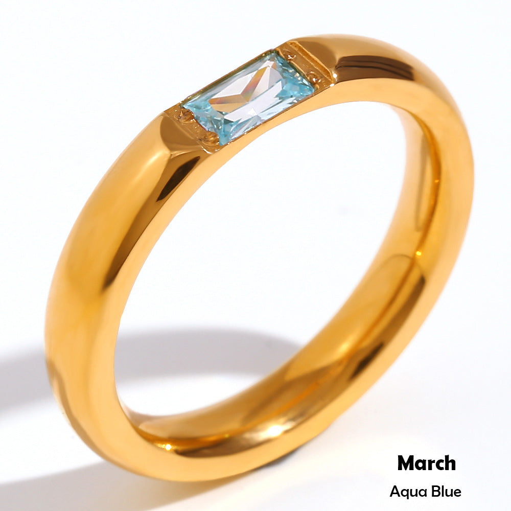 fashion stainless steel gold plated birth month 12 months zircon stone rings jewelry for women