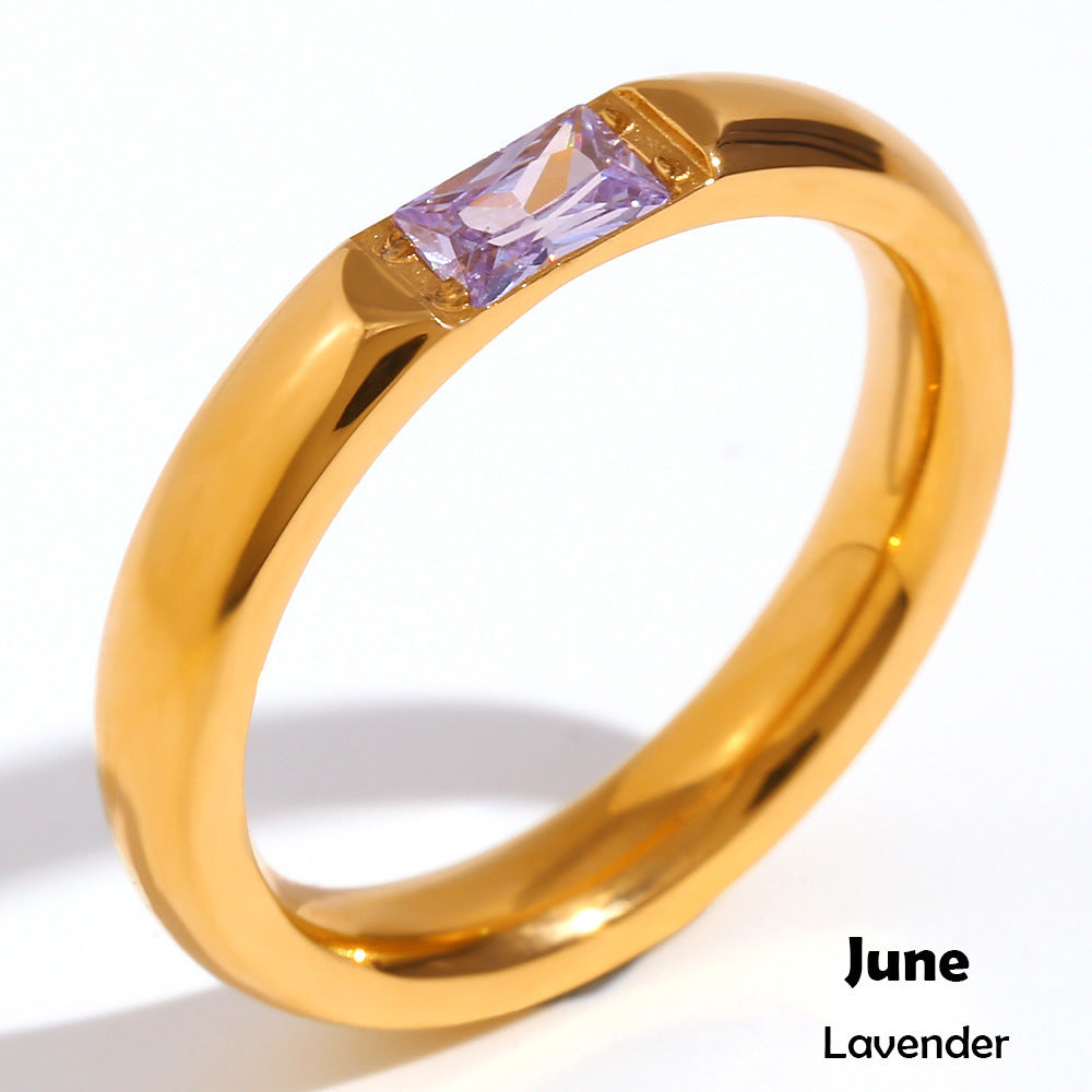 fashion stainless steel gold plated birth month 12 months zircon stone rings jewelry for women