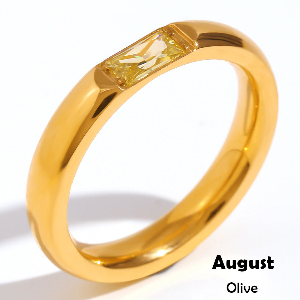 fashion stainless steel gold plated birth month 12 months zircon stone rings jewelry for women