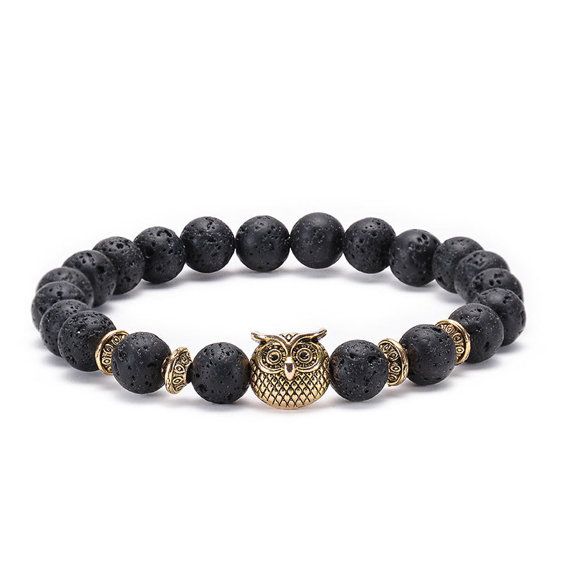 elastic cord lion buddha owl buddha wholesale lava rock beads beaded bracelet anti anxiety essential oil diffuser jewelry unisex