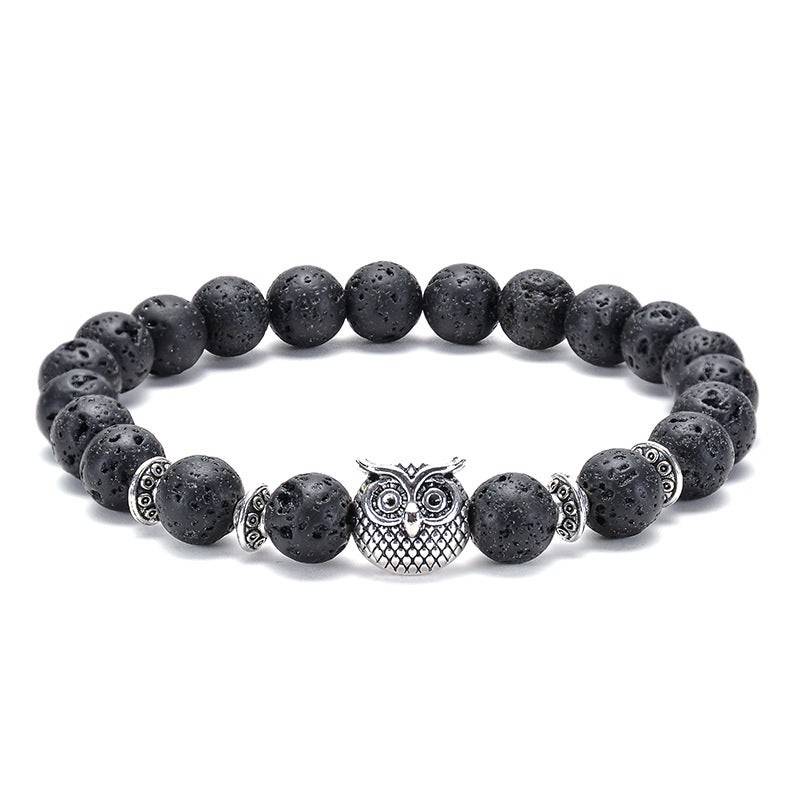 elastic cord lion buddha owl buddha wholesale lava rock beads beaded bracelet anti anxiety essential oil diffuser jewelry unisex