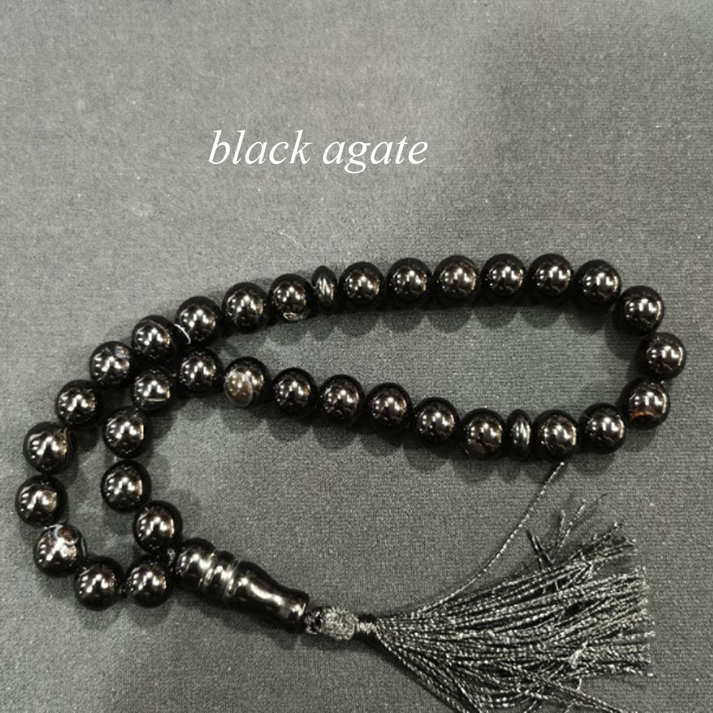 handmade boho natural gemstone rose quartz agate islamic muslim prayer 33 beads wrist bracelet tasbih tassel pendant accessory