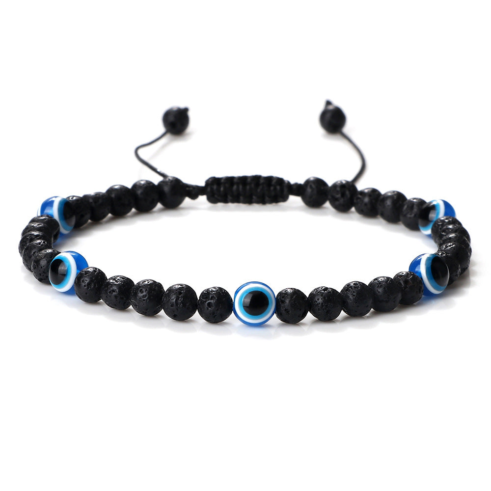 boho healing energy natural gemstone crystal blue green black lava stone evil eyes charm bracelet design for women everyday