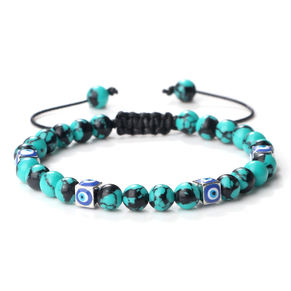 healing energy natural 6mm gemstone crystal blue green black lava stone evil eyes charm bracelet design for women everyday