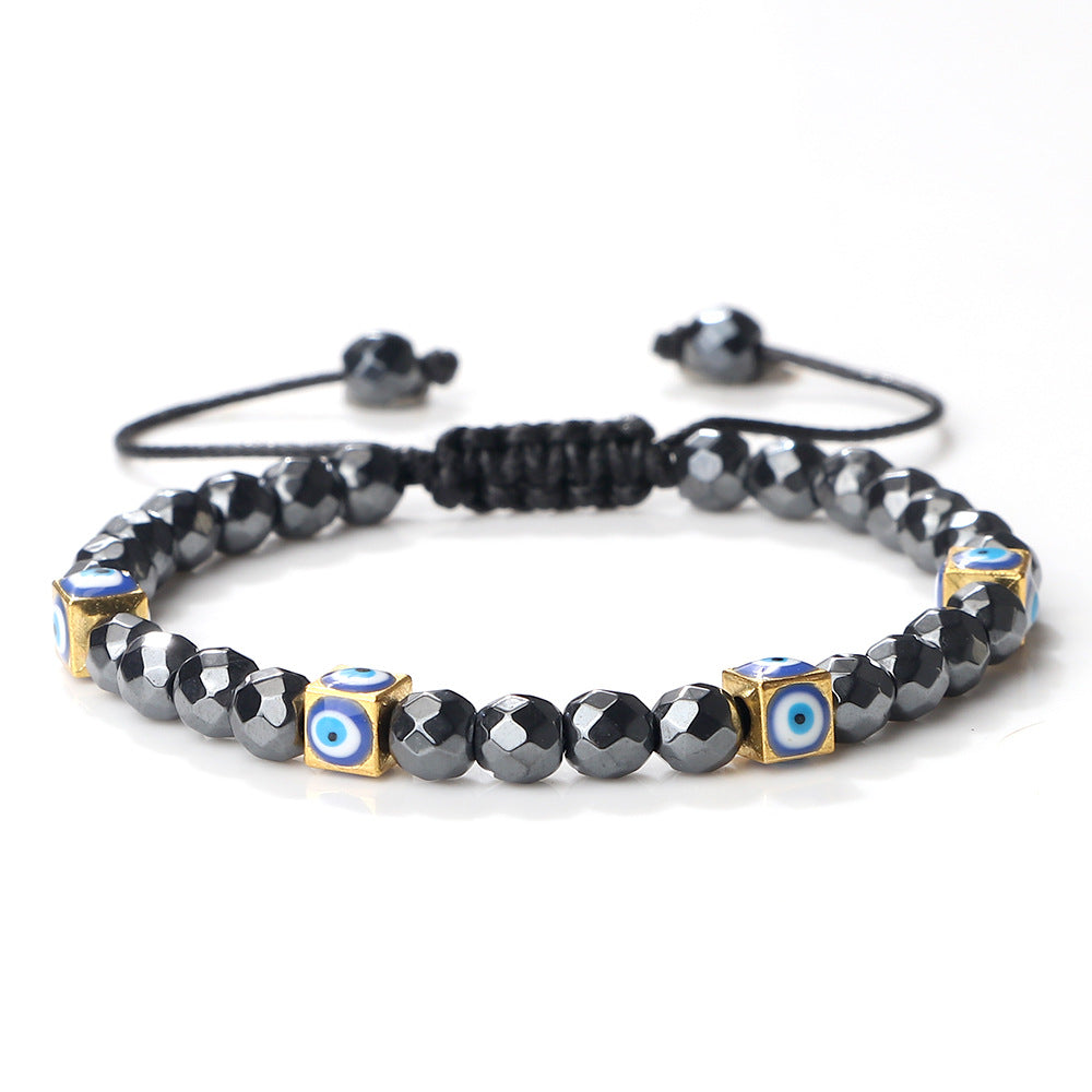 healing energy natural 6mm gemstone crystal blue green black lava stone evil eyes charm bracelet design for women everyday