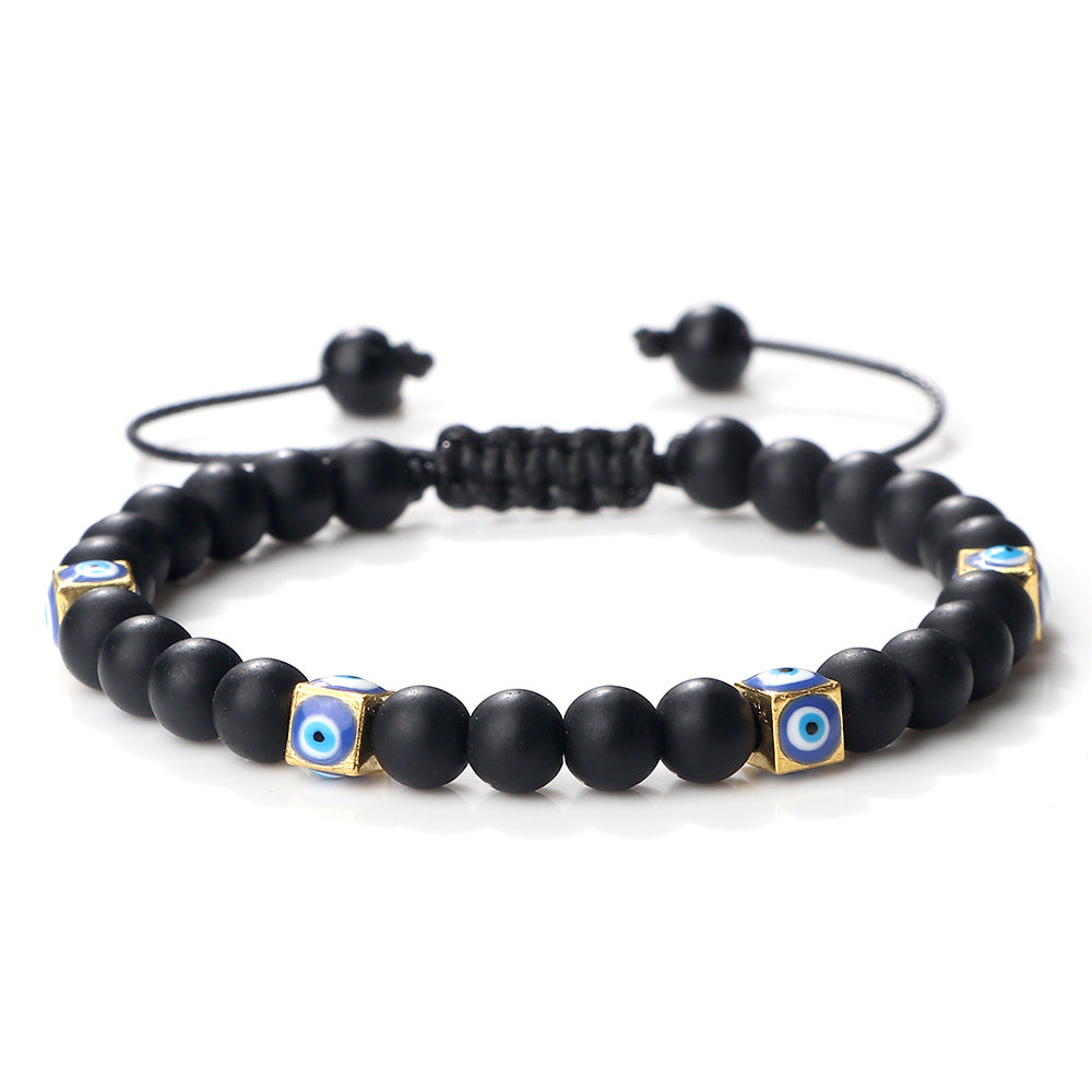 healing energy natural 6mm gemstone crystal blue green black lava stone evil eyes charm bracelet design for women everyday