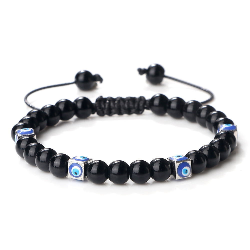 healing energy natural 6mm gemstone crystal blue green black lava stone evil eyes charm bracelet design for women everyday