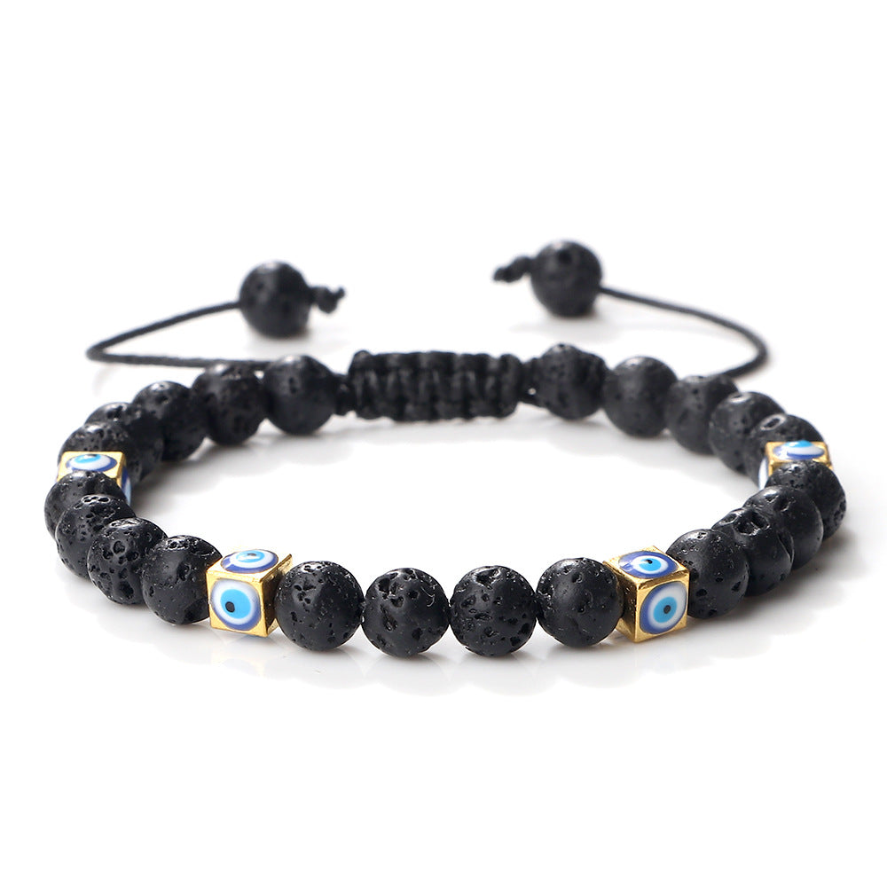 healing energy natural 6mm gemstone crystal blue green black lava stone evil eyes charm bracelet design for women everyday