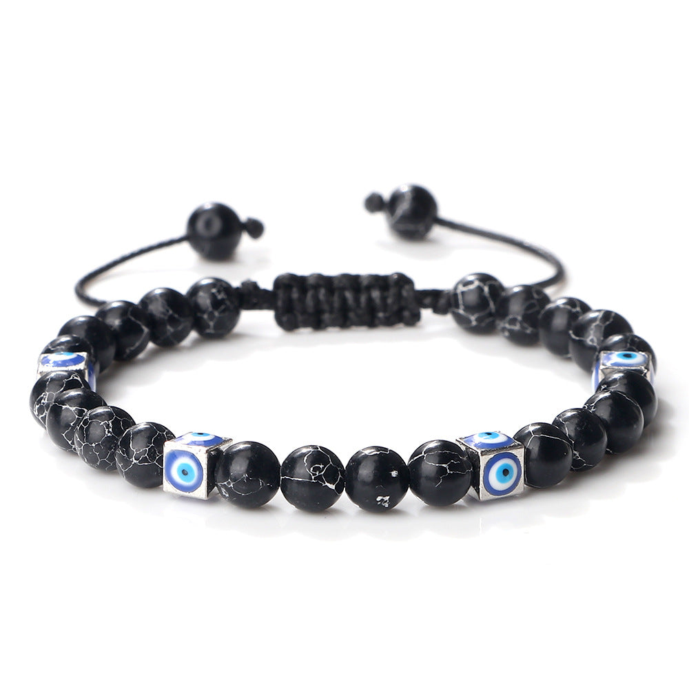 healing energy natural 6mm gemstone crystal blue green black lava stone evil eyes charm bracelet design for women everyday