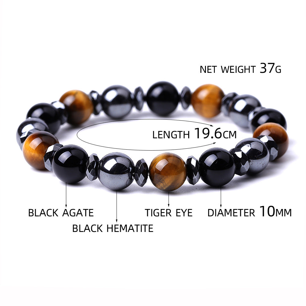 genuine black onyx hematite tiger eye crystal stone beads combo adjustable elastic bracelet for weight loss men and women