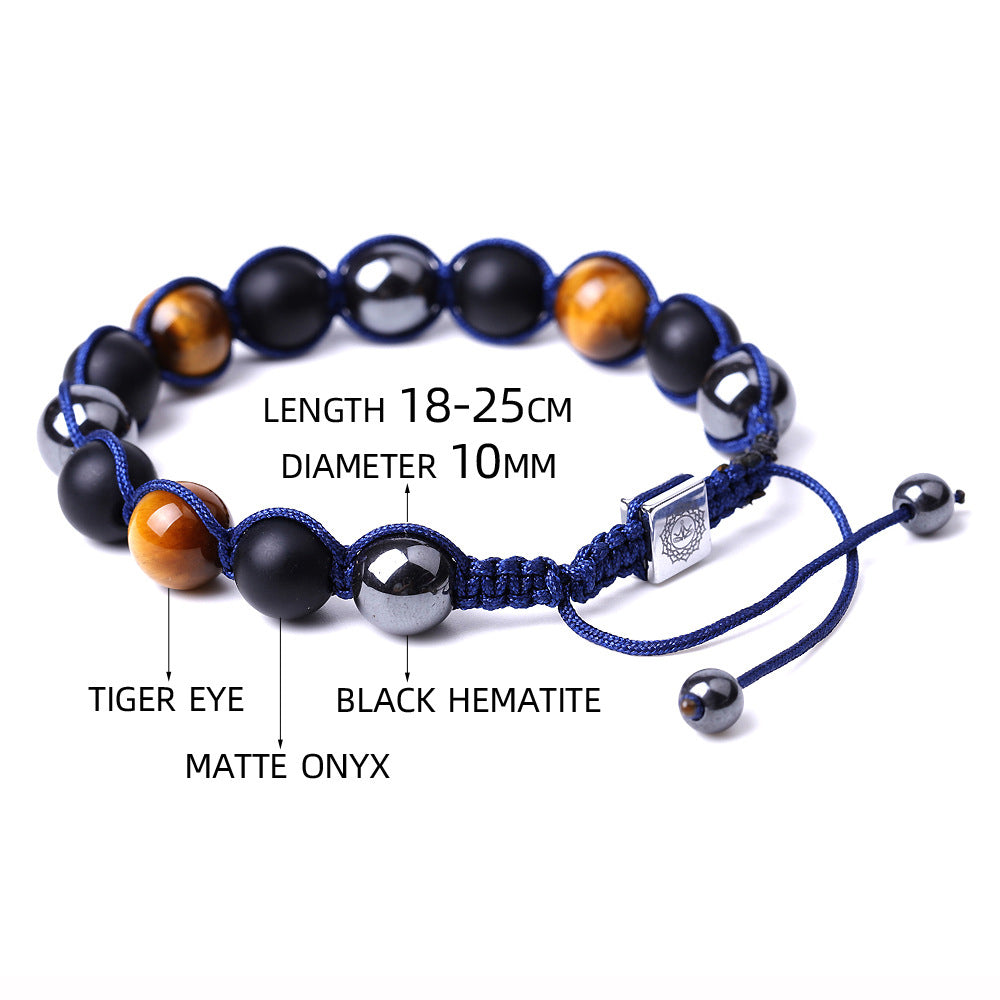 genuine black onyx hematite tiger eye crystal stone beads combo adjustable elastic bracelet for weight loss men and women