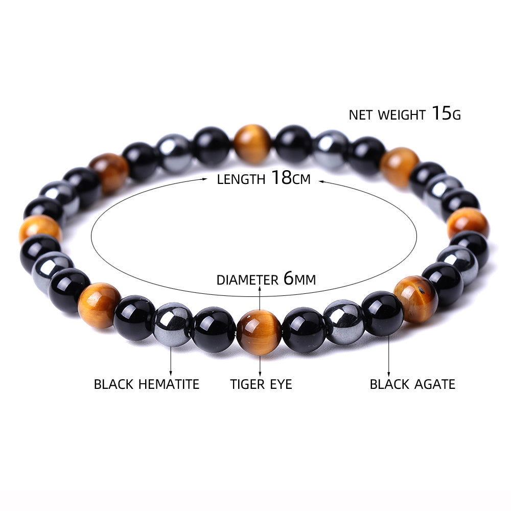 genuine black onyx hematite tiger eye crystal stone beads combo adjustable elastic bracelet for weight loss men and women