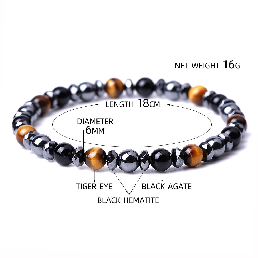 genuine black onyx hematite tiger eye crystal stone beads combo adjustable elastic bracelet for weight loss men and women