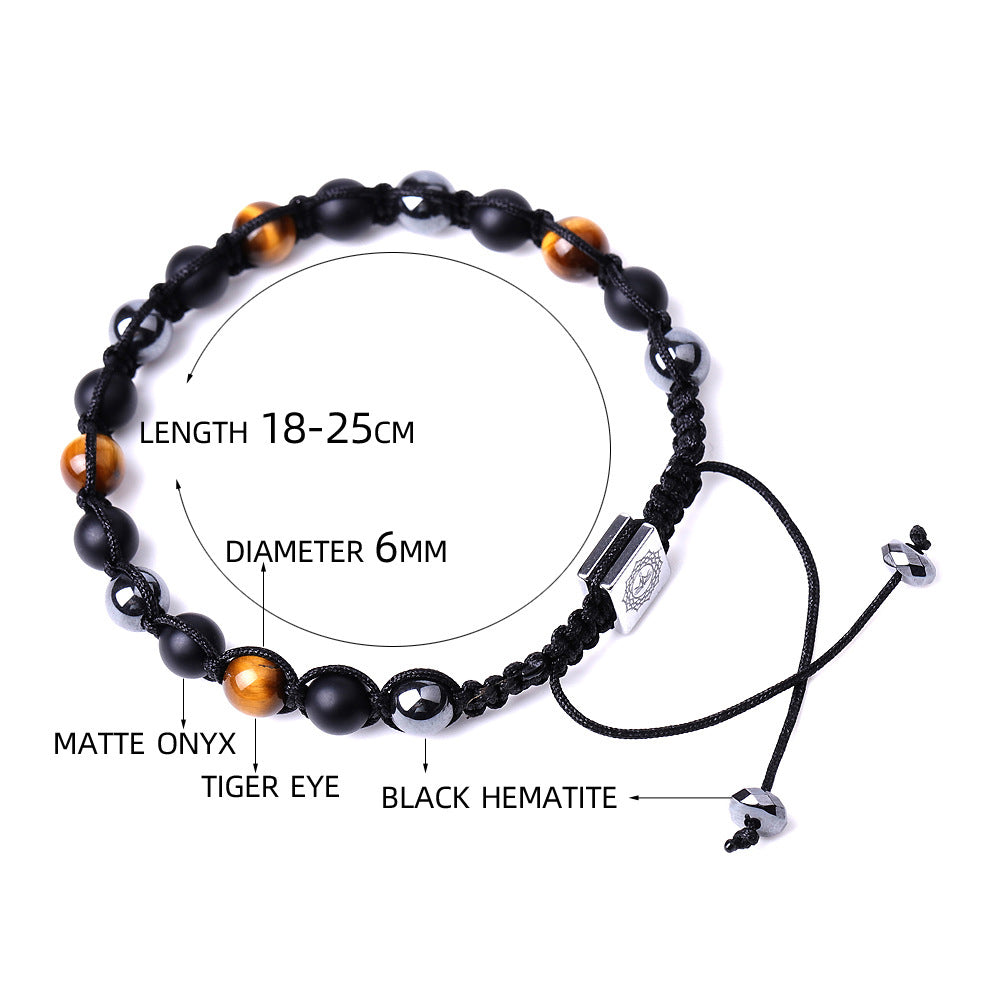 genuine black onyx hematite tiger eye crystal stone beads combo adjustable elastic bracelet for weight loss men and women