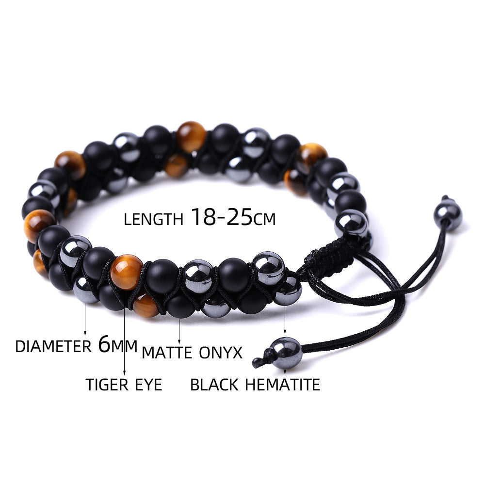 genuine black onyx hematite tiger eye crystal stone beads combo adjustable elastic bracelet for weight loss men and women